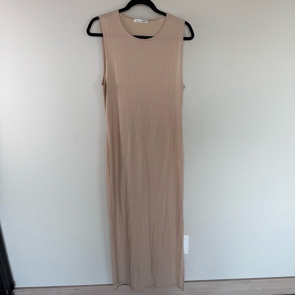 Reformation Jeans Nila Maxi Dress Taupe Beige Side Slits Casual Women’s Large - Picture 2 of 12